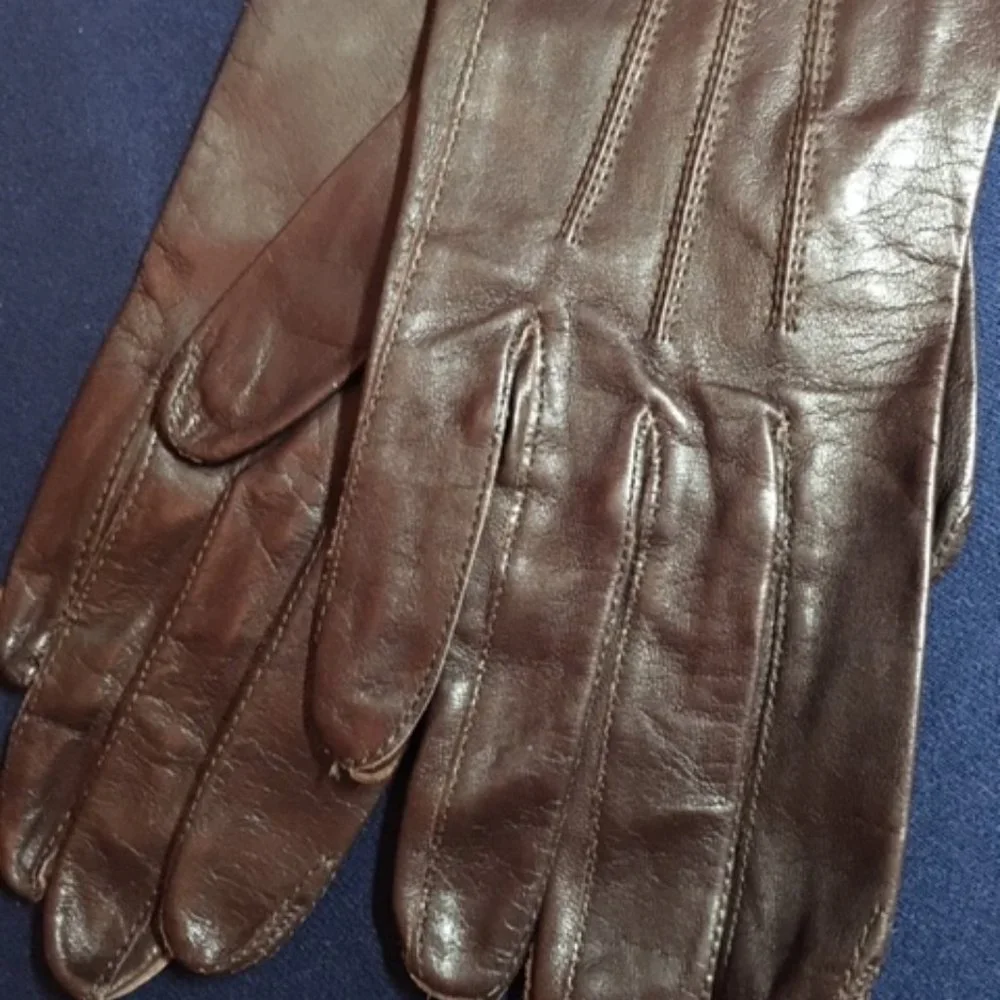 Vintage Dark Brown Leather Thin Dressy Gloves XS 6.5 Petite